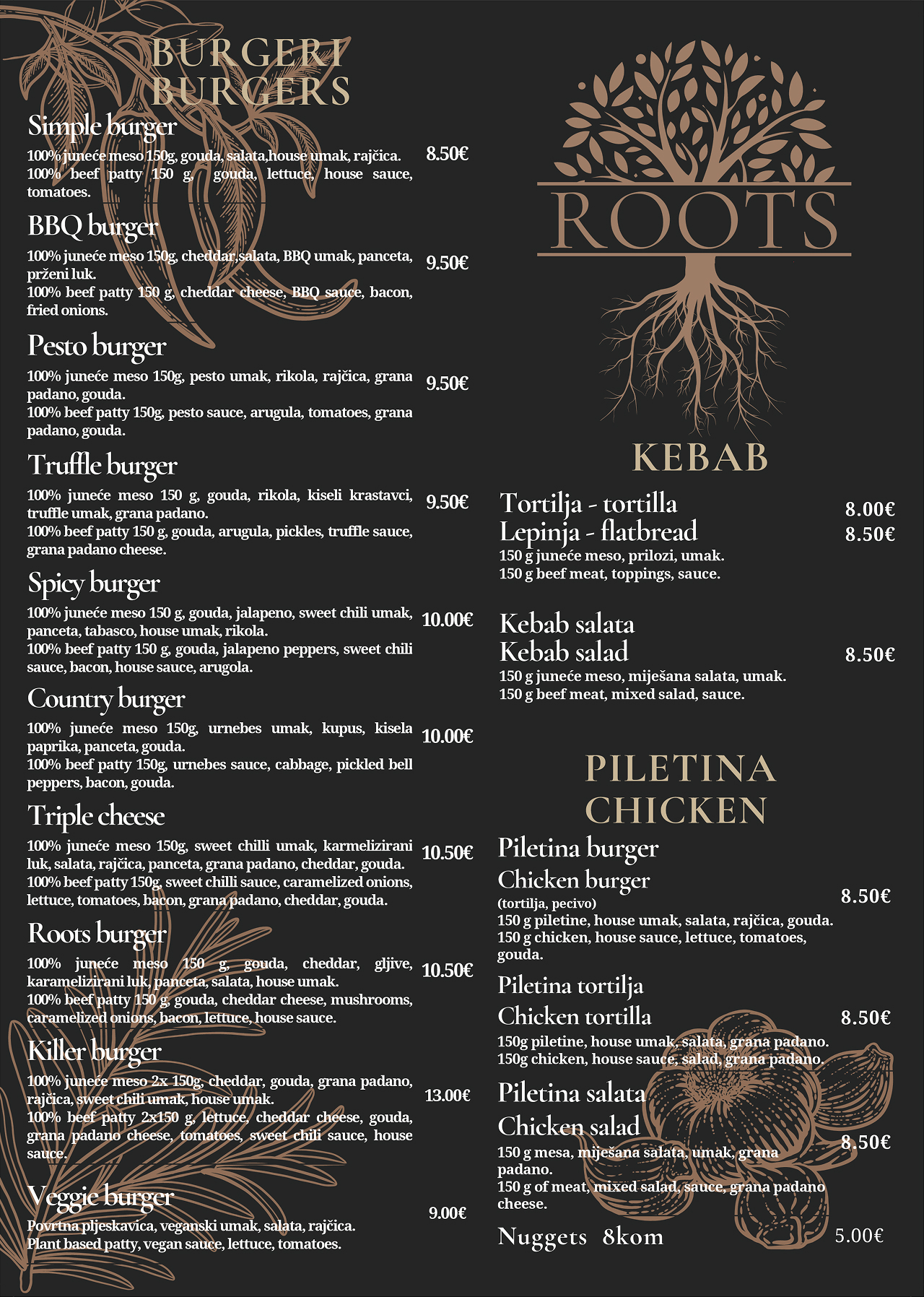 Menu for roots