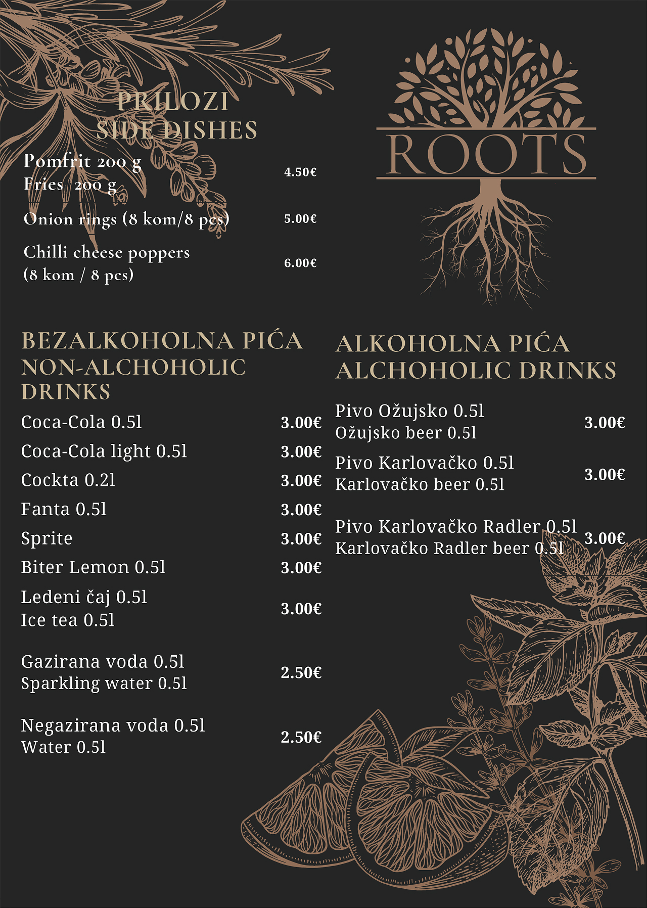 Menu for roots